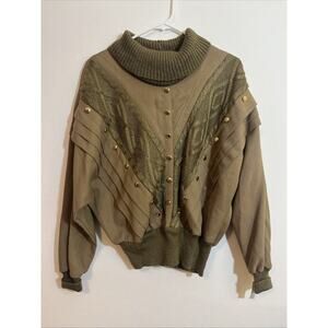 Vintage Womens M Boxy Sweater Cable Knit Ribbed Green Tan Dead Stock NWT Asaret